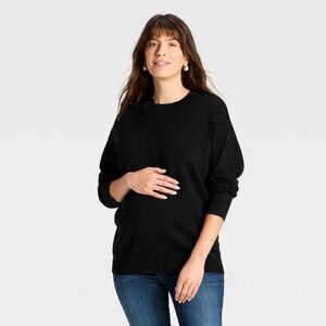 Crewneck Essential Maternity Pullover Sweater - Black S
